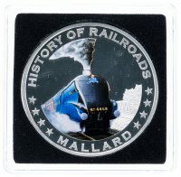 Купить Либерия 5 долларов 2011 "История железных дорог - поезд Mallard", в футляре с сертификатом