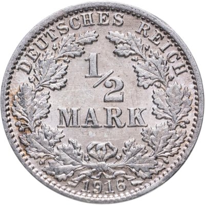 купить Германия 1/2 марки (mark) 1916 Знак монетного двора: "A" - Берлин
