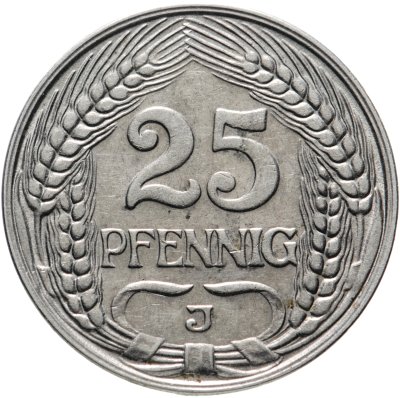 купить Германия 25 пфеннигов (pfennig) "J" 1911