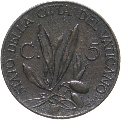 купить Ватикан 5 чентезимо (centesimi) 1931
