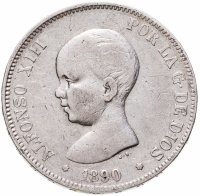 купить Испания 5 песет 1890 PG-M