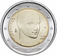 Купить Италия 2 евро 2019 "500 лет со дня смерти Леонардо да Винчи"