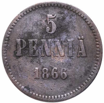 купить 5 пенни (pennia) 1866, монета для Финляндии