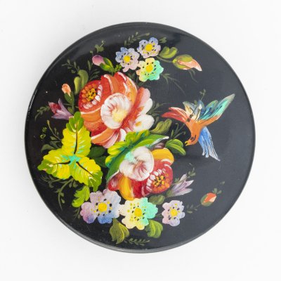 купить Шкатулка с лаковой миниатюрой "Цветы" (с авторской подписью), папье-маше, роспись, СССР, 1980-1990 гг.