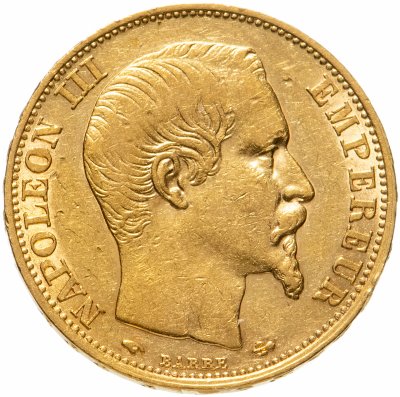 купить Франция 20 франков (francs) 1859 A знак монетного двора: "A" - Париж
