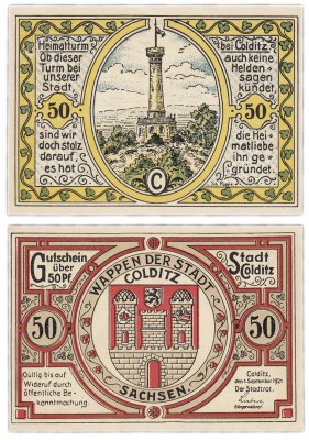 купить Германия (Саксония: Кольдиц) 50 пфеннигов 1921 (239.1/B1, тип C)