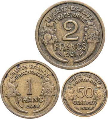 купить Франция набор монет 1931-1947 (3 штуки, Марианна)