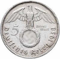 купить Фашистская Германия (Третий Рейх) 5 рейхсмарок (reichsmark) 1938 A орел со свастикой