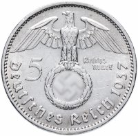 купить Фашистская Германия (Третий Рейх) 5 рейхсмарок (reichsmark) 1937 A орел со свастикой
