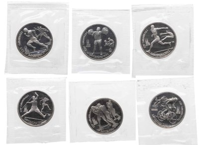 купить Набор из 6 монет 1 рубль 1991 Proof XXV Олимпийские игры 1992 года , Барселона в банковской запайке