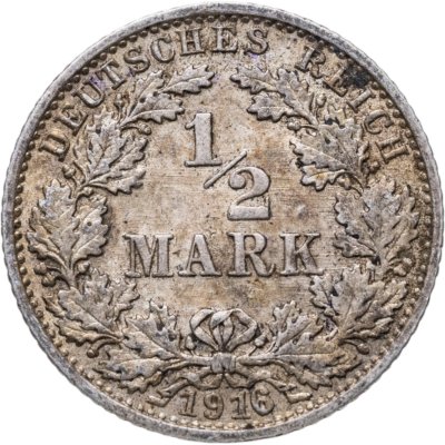 купить Германия 1/2 марки (mark) 1916 Знак монетного двора: "G" - Карлсруэ