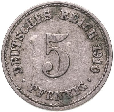 купить Германия 5 пфеннигов 1910, знак монетного двора: "A" - Берлин