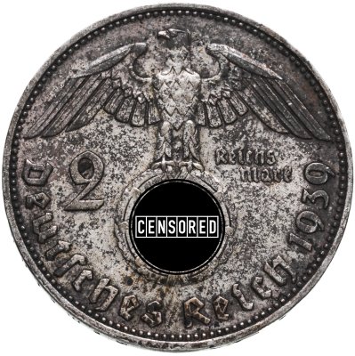 купить Германия (Третий Рейх) 2 рейхсмарки (reichsmark) 1939 знак монетного двора "J"