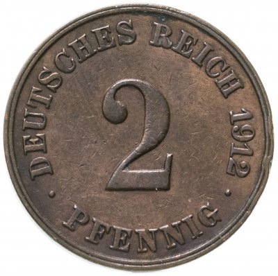 купить Германская Империя 2 пфеннига (pfennig) 1912 "J" - Гамбург