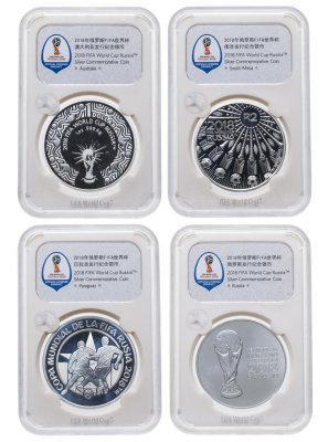 купить Россия, Австралия, ЮАР, Парагвай 2013-2018 набор из 4-х монет "Чемпионат мира по футболу 2018" в футляре с сертификатами