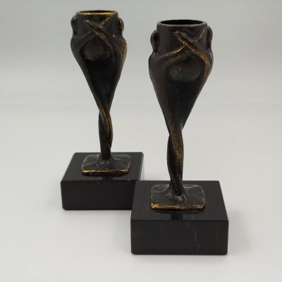 купить Набор парных подсвечников в стиле "Модерн", бронза, искусственный камень, Европа, 1960-1980 гг.