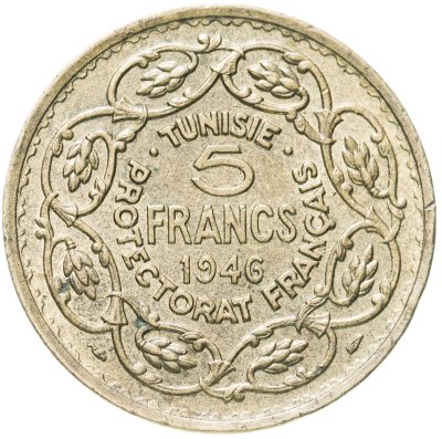 купить Тунис 5 франков (francs) 1946