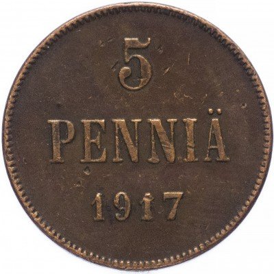 купить Для Финляндии 5 пенни 1917 с вензелем Николая II