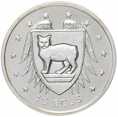 купить Остров Мэн 15 экю 1994 "Герб Кошка"