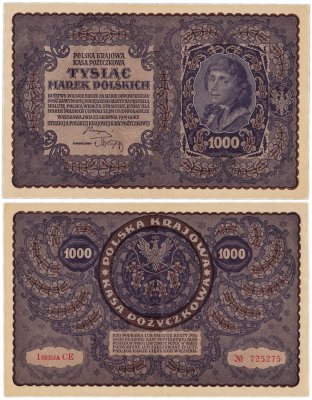 купить Польша 1000 марок 1919 (Pick 29(1) 1 серия СЕ