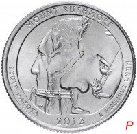 Купить США 1/4 доллара (25 центов, квотер) 2013 P — "Национальный мемориал Гора Рашмор" (20-й парк)