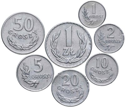 купить Польша, подборка из 7 монет 1949 г. (алюминий) из обращения