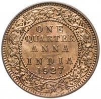 Купить Британская Индия 1/4 анны (anna) 1927 •