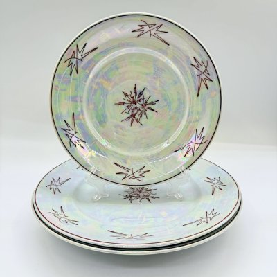 купить Набор из 3-х тарелок с абстрактным декором (десертной, обеденной, суповой), фарфор, люстр, деколь, Weimar Porzellan (Веймарский фарфор), ГДР, 1960-1980 гг.