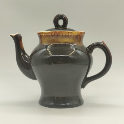 купить Чайник заварочный с лаконичным монохромным декором, фаянс, цветные поливы, Конаковский фаянсовый завод им. М.И. Калинина (ЗиК Конаково), СССР, 1974-1991 гг.
