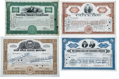 купить Акция США Набор из 4-х штук 1929-1945гг.