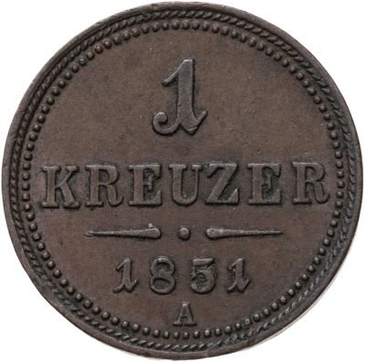 купить Австрия 1 крейцер 1851, знак монетного двора "A" - Вена