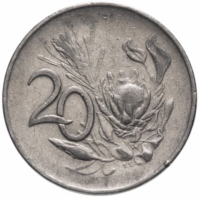 купить ЮАР 20 центов (cents) 1965 надпись на языке африкаанс "SUID-AFRIKA"