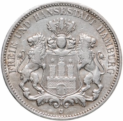 купить Германская империя, Гамбург 3 марки (mark) 1909 Знак монетного двора "J"