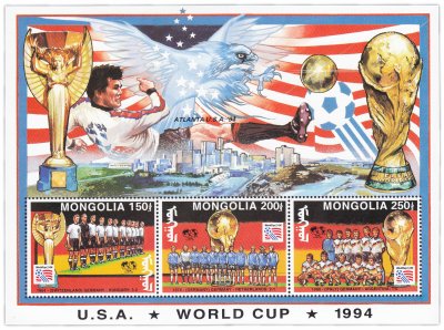 купить Монголия блок из 3-х марок 1994 "Чемпионат мира по футболу 1994. США"