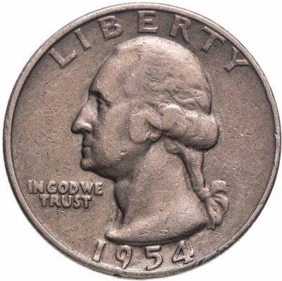 купить США 25 центов (квотер, 1/4 доллара, quarter dollar) 1954 Washington Quarter, знак монетного двора: "D" - Денвер