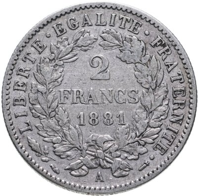 купить Франция 2 франка (francs) 1881