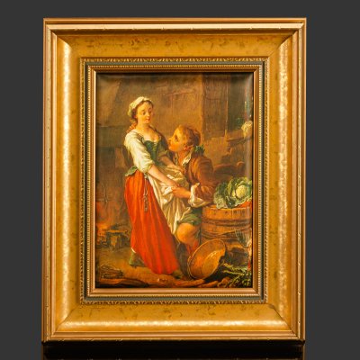 купить Шелкография с изображением картины Франсуа Буше "Прекрасная кухарка", в раме, дерево, шелк, печать, Россия, 1970-2000 гг.