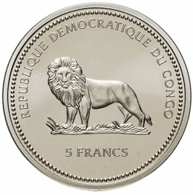 купить 5 франков (francs) 2000 Спинорог-Клоун Конго (ДРК)