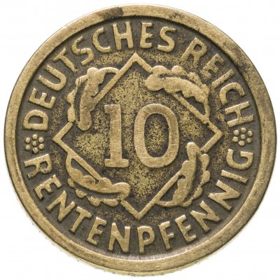 купить Германия 10 пфеннигов (рентенпфеннигов, rentenpfennig) 1924 F