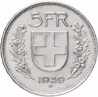 купить Швейцария 5 франков (francs) 1939