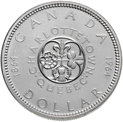 купить Канада 1 доллар (dollar) 1964 100 лет Шарлоттауну и Квебеку