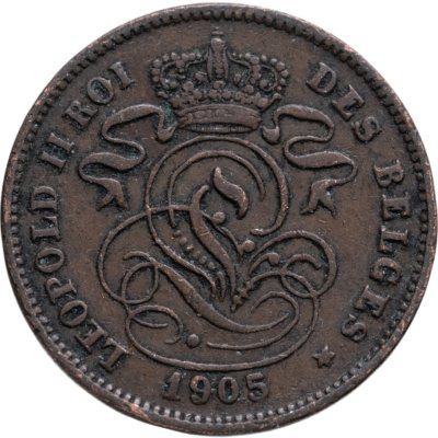 купить Бельгия 2 сантима (centimes) 1905 Надпись на французском - 'DES BELGES'