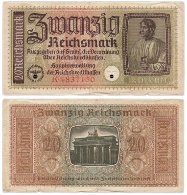 купить Германия 20 рейхсмарок 1940-1945 Немецкие оккупационные территории