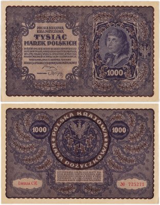 купить Польша 1000 марок 1919 (Pick 29(1) 1 серия СЕ