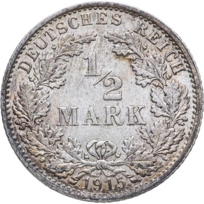 купить Германия 1/2 марки (mark) 1915 Знак монетного двора: "A" - Берлин
