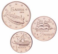 купить Греция набор монет от 1 до 5 евро центов 2014 (3 штуки)