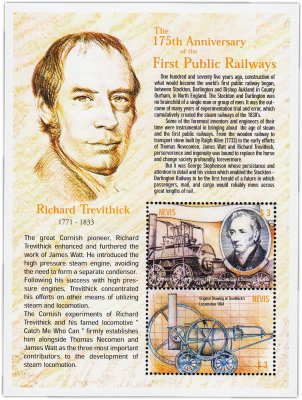 купить Невис блок из 2 марок 2000 "Железнодорожный транспорт"