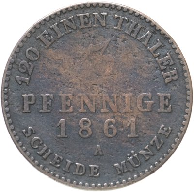 купить Германия, Ангальт-Бернбург 3 пфеннига - 1/120 талера 1861