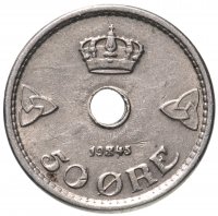 Купить Норвегия 50 эре (ore) 1926-1949, случайная дата