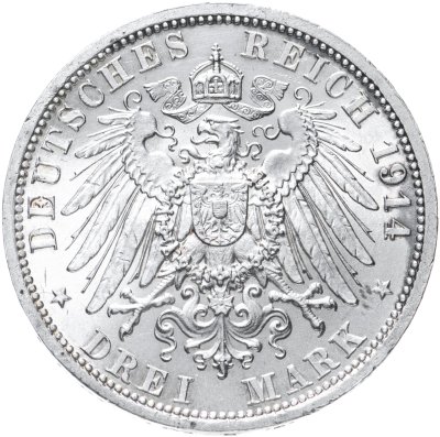 купить Германская Империя Пруссия 3 марки (mark) Вильгельм II 1914 A